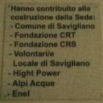 Sede Croce Rossa Italiana (CRI) di Savigliano, via Stevano. Targa Inaugurazione Nuova Sede 2013. Elenco principali Finanziatori