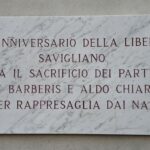 Piazza Santarosa, Arco Trionfale, facciata Nord. Epigrafe G. Barberis e A. Chiarofonte, Partigiani (1995, 50° Ann. della Liberazione) – (Restauro Settembre 2024, 80° Ann. della Morte)